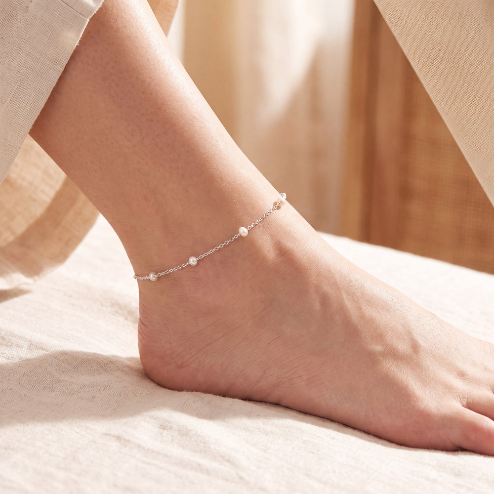 Chic Pearl Mix Single Silver Anklet